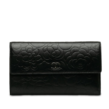 CHANEL Camellia Leather Wallet Long Wallets