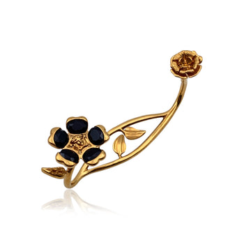 VERSACE Gold Metal Garden V-Floral Hand Cuff Bracelet Black