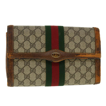 GUCCI Web Sherry Line GG Canvas Clutch Bag PVC Leather Beige Green Auth 40002