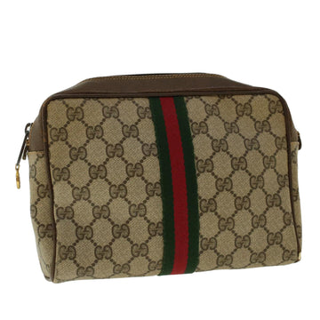 GUCCI GG Canvas Web Sherry Line Clutch Bag Beige Red Green 010.378. Auth 41257