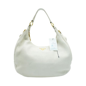 PRADA Ivory/Cream Grained Leather Hobo Bag