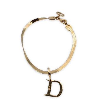 CHRISTIAN DIOR Gold Metal D Logo Pendant Snake Chain Bracelet