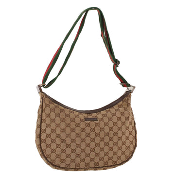 GUCCI GG Canvas Web Sherry Line Shoulder Bag Beige Red Green 122790 Auth 42089