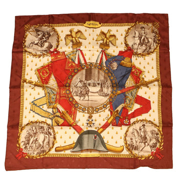 HERMES Carre 90 NAPOLEON Scarf Silk Wine Red Auth 42854