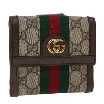 GUCCI GG Canvas Web Sherry Line Trifold Wallet PVC Leather Beige Red Auth 42974