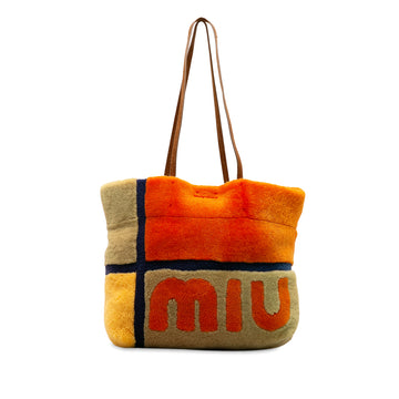 MIU MIU Logo Shearling Tote Tote Bag