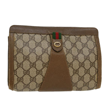 GUCCI GG Canvas Web Sherry Line Clutch Bag PVC Leather Beige Green Auth 43090