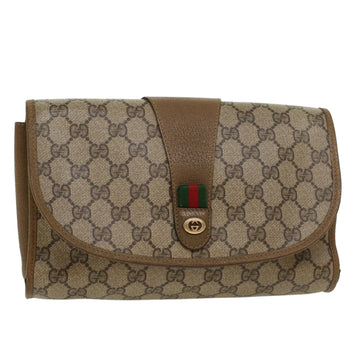 GUCCI GG Canvas Web Sherry Line Clutch Bag PVC Leather Beige Green Auth 43092