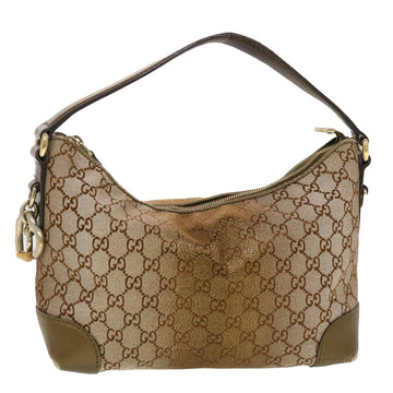 GUCCI GG Canvas Bamboo Shoulder Bag Gold 269959 Auth 43302