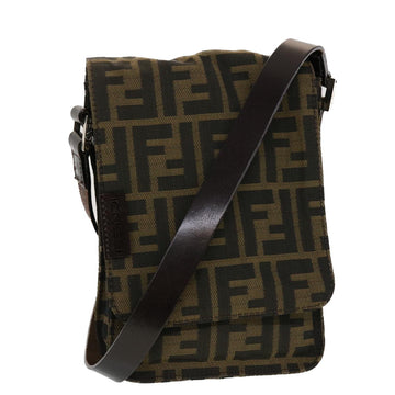 FENDI Zucca Canvas Shoulder Bag Black Brown Auth 43693
