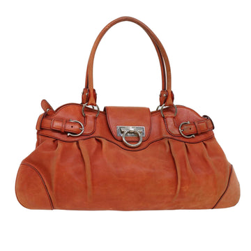 SALVATORE FERRAGAMO Gancini Hand Bag Leather Orange AB-21 5370 Auth 44570