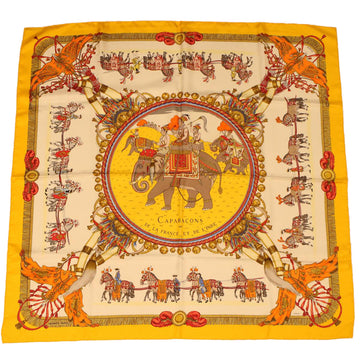HERMES Carre 90 CAPARACONS Scarf Yellow White Auth 45091