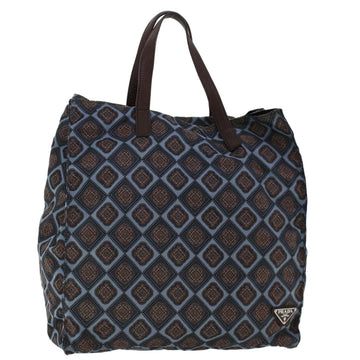 PRADA Hand Bag Nylon Leather Blue Brown Auth 45723