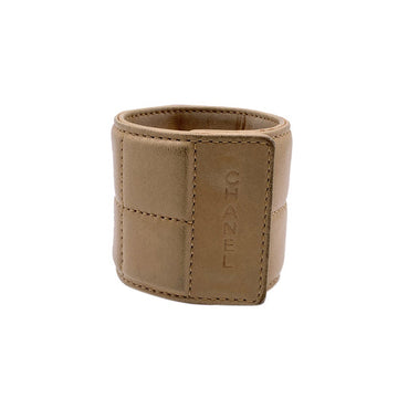 CHANEL Vintage Beige Square Quilting Leather Wide Bracelet
