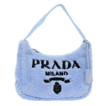 PRADA Terry Hand Bag Fabric Light Blue Black Auth 47378A
