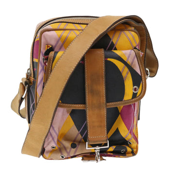 CHRISTIAN DIOR Argyle Check Shoulder Bag Nylon Yellow Pink 05-MA-0064 Auth 47588
