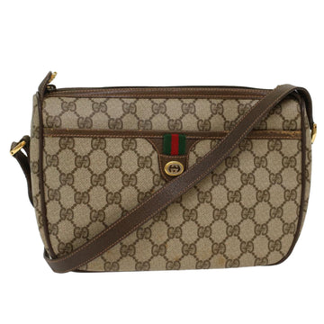 GUCCI GG Canvas Web Sherry Line Shoulder Bag PVC Leather Beige Green Auth 47988