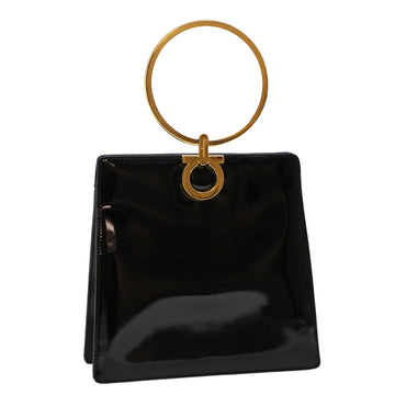SALVATORE FERRAGAMO Gancini Hand Bag Patent leather Black Auth 48749