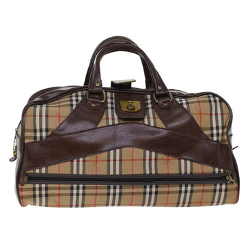 BURBERRYSs Nova Check Boston Bag Canvas Leather Beige Brown Auth 48763