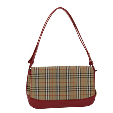 BURBERRYSs Nova Check Shoulder Bag Canvas Leather Beige Red Auth 48849