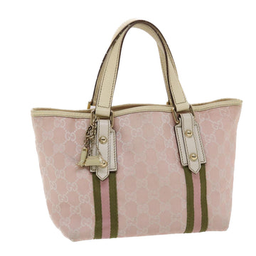GUCCI GG Canvas Sherry Line Hand Bag Pink White Green Auth 49075
