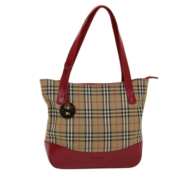 BURBERRYSs Nova Check Shoulder Bag Canvas Leather Beige Red Auth 49086