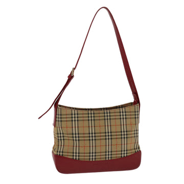 BURBERRY Nova Check Shoulder Bag Canvas Leather Beige Red Auth 49093
