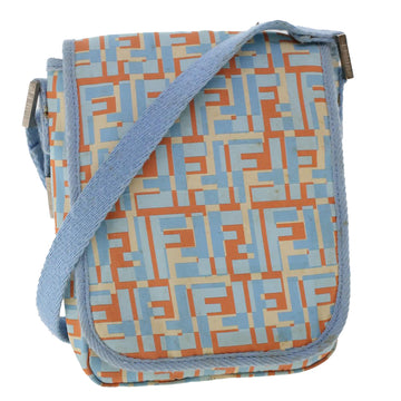 FENDI Zucca Canvas Shoulder Bag Nylon White Light Blue Orange Auth 49111