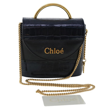 Chloe Abbey Rock Chain Hand Bag Calf leather Navy Auth 49116A