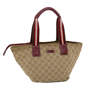 GUCCI GG Canvas Sherry Line Hand Bag Canvas Beige Red White 131228 Auth 49286