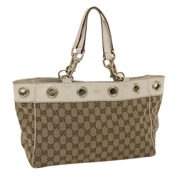 GUCCI GG Canvas Tote Bag Canvas Leather Beige White 162879 Auth 49289