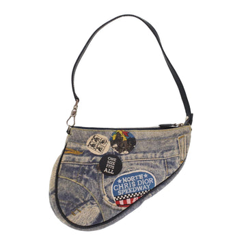 CHRISTIAN DIOR Saddle Bag Accessory Pouch Canvas Blue Auth 49328