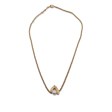 CHRISTIAN DIOR Vintage Gold Metal Pearl Pendant Necklace