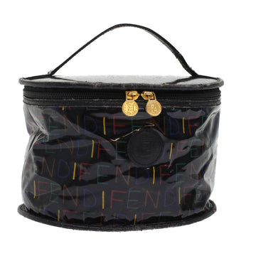 FENDI Vanity Cosmetic Pouch Enamel Black Multicolor Auth 49780