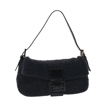 FENDI Mamma Baguette Shoulder Bag Wool Black Auth 49783