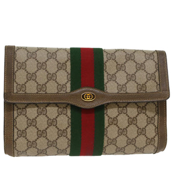 GUCCI GG Canvas Web Sherry Line Clutch Bag PVC Leather Beige Red Auth 49998
