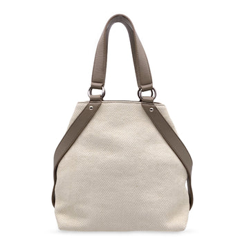 YVES SAINT LAURENT Beige Canvas Taupe Leather Tote Bag