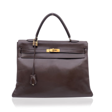 HERMES Vintage Brown Leather Kelly 35 Retourne Handbag Bag