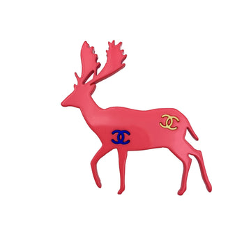 CHANEL Pink Fuchsia Reindeer Cc Logos Brooch Pin