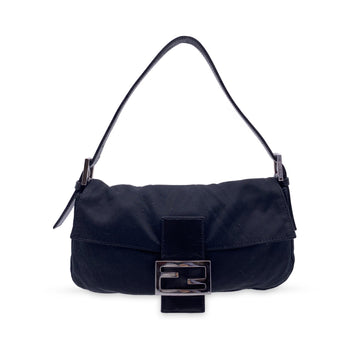 FENDI Black Fabric Small Baguette Shoulder Bag Handbag