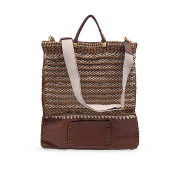VALENTINO Garavani Rockstud Brown Leather And Crochet Tote Bag