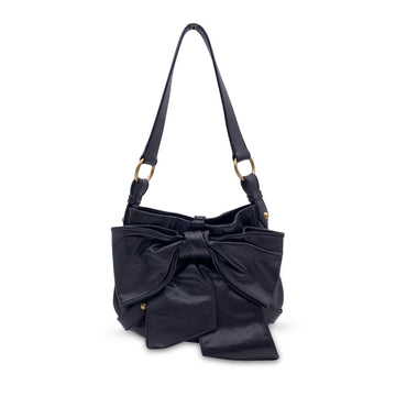 YVES SAINT LAURENT Black Bow Leather Hobo Tote Shoulder Bag