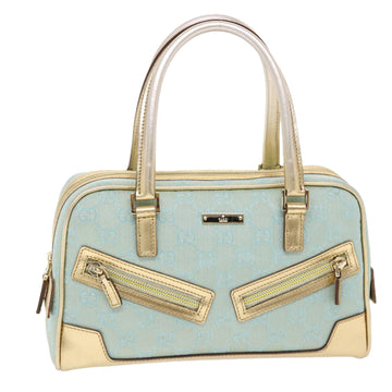 GUCCI GG Canvas Hand Bag Leather Light Blue Gold Auth 50157