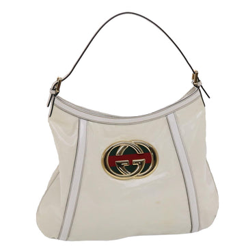 GUCCI Web Sherry Line Interlocking Shoulder Bag Coated Canvas White Auth 50415