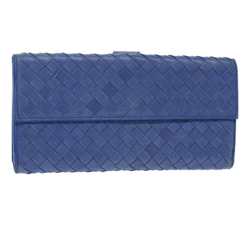 BOTTEGA VENETA INTRECCIATO Long Wallet Leather Blue Auth 50841
