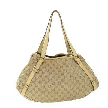 GUCCI GG Canvas Tote Bag Leather Beige 130736 002122 Auth 50997