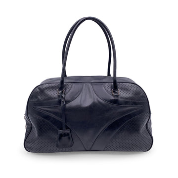 PRADA Black Leather Bowling Bag Satchel Bowler Handbag