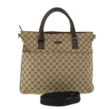 GUCCI GG Canvas Hand Bag Leather 2way Beige 122797 001013 Auth 51004