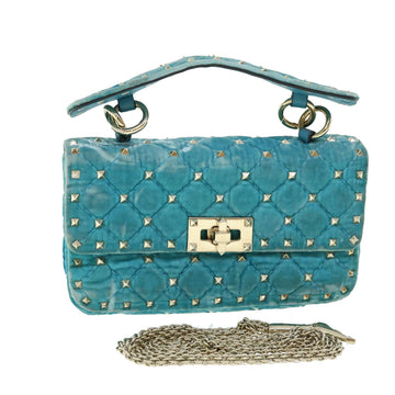 VALENTINO Quilted Chain Shoulder Bag Velor Light Blue Auth 51034