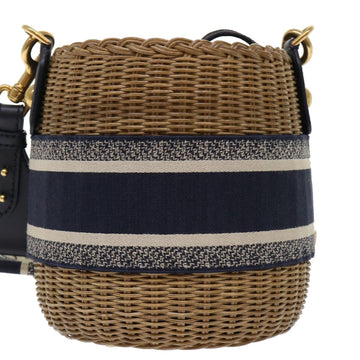 CHRISTIAN DIOR Basket Bag Trotter Canvas Shoulder Bag Rattan Blue Auth 51270A